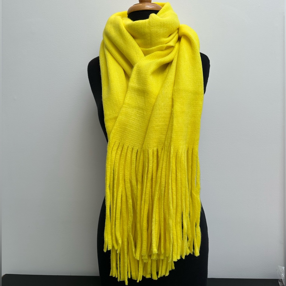 Extra Long Fringe Yellow Scarf